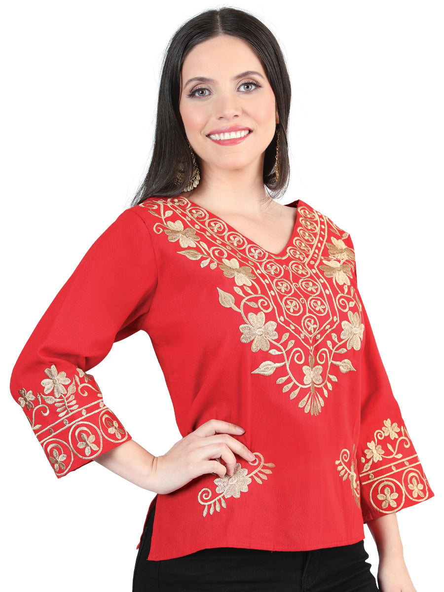 Artisanal Embroidered Blouse Cotton Red