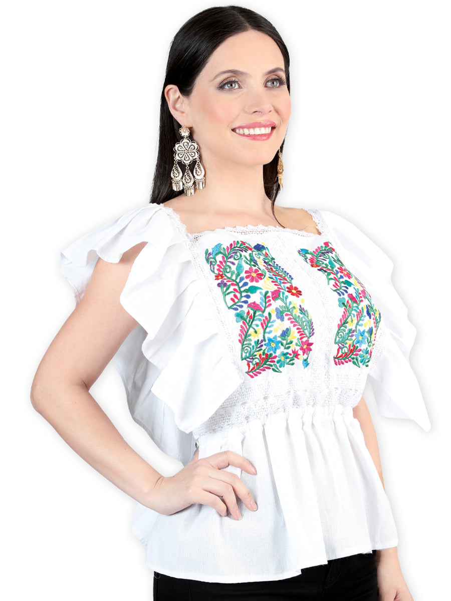Mexican Artisanal Embroidered Blouse Cotton White