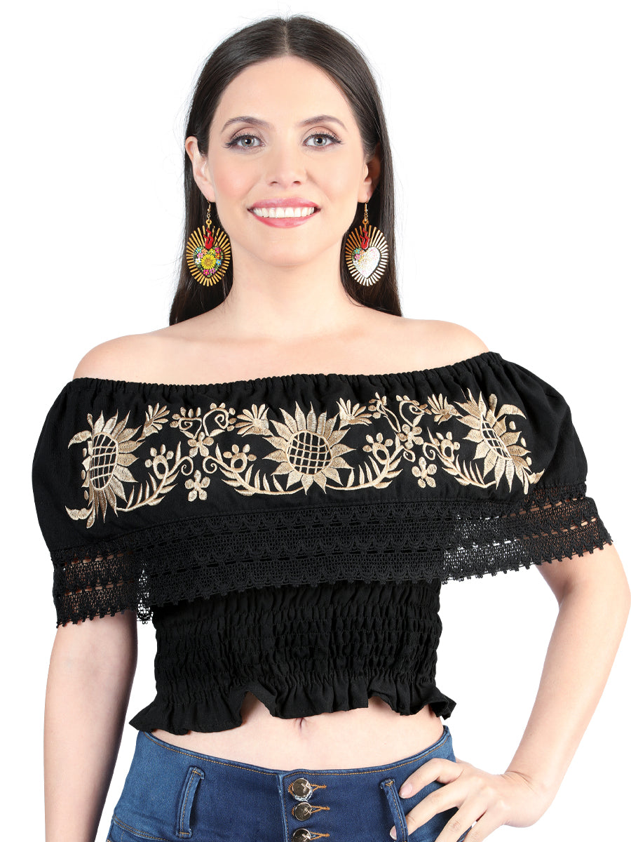 Mexican Artisanal Blouse Cotton Black/Gold
