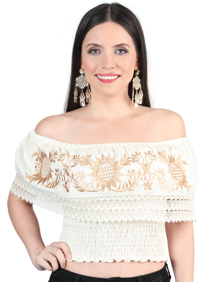 Mexican Artisanal Blouse Cotton Beige/Gold