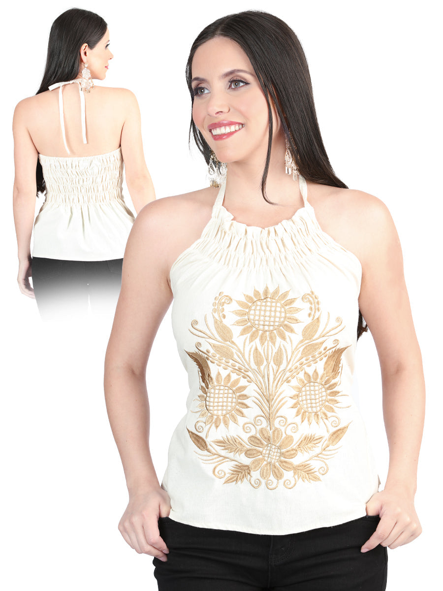 Artisanal Embroidered Blouse Cotton Beige