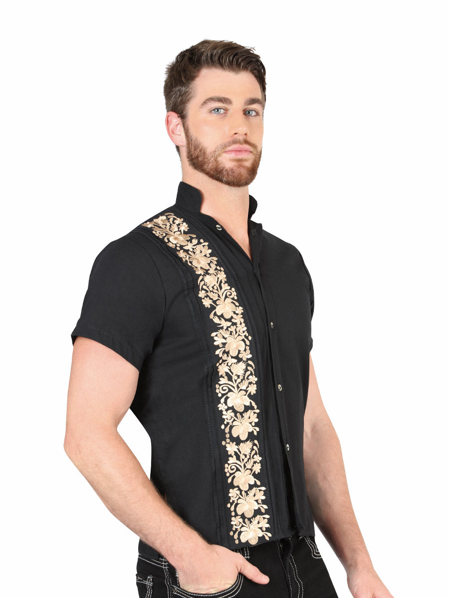 Mexican Embroidered Shirt Guayabera 100% Cotton Black