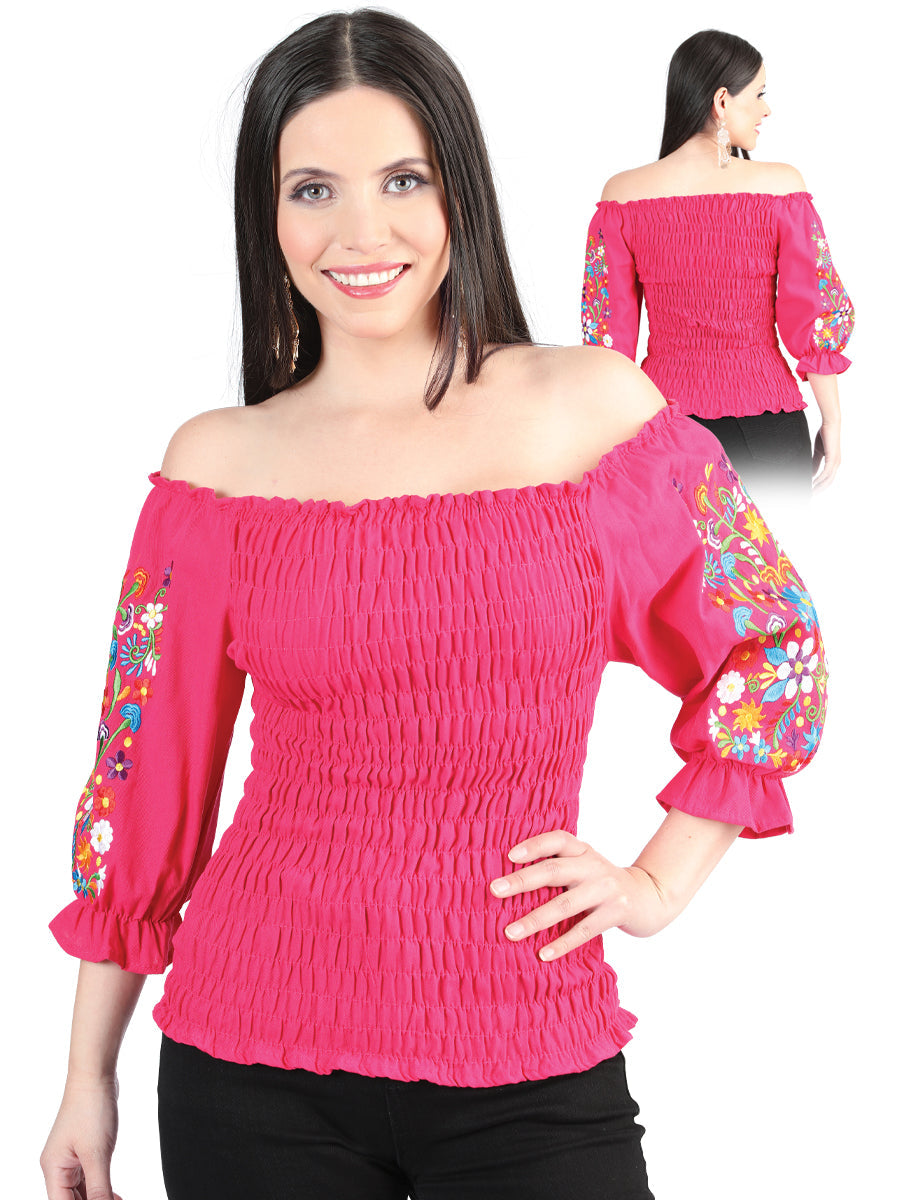 Artisanal Embroidered Blouse Cotton Fuchsia
