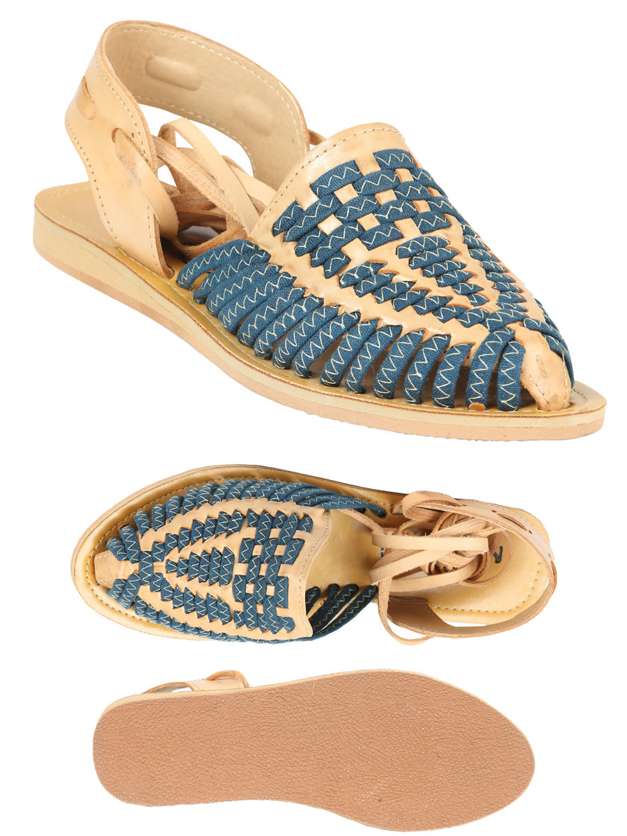 Mexican Artisanal Sandals Leather Navy Blue/Natural