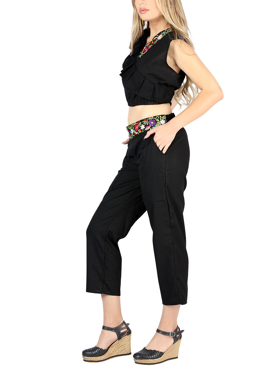 Artisanal Embroidered Black Clothing Set