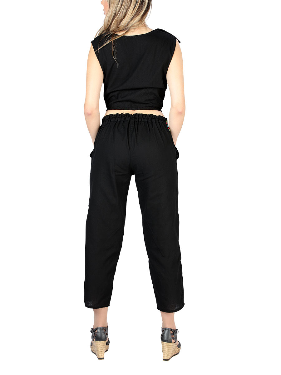 Artisanal Embroidered Black Clothing Set