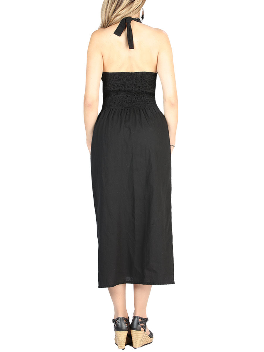 Artisanal Embroidered Dress Cotton Black Mod. 604056