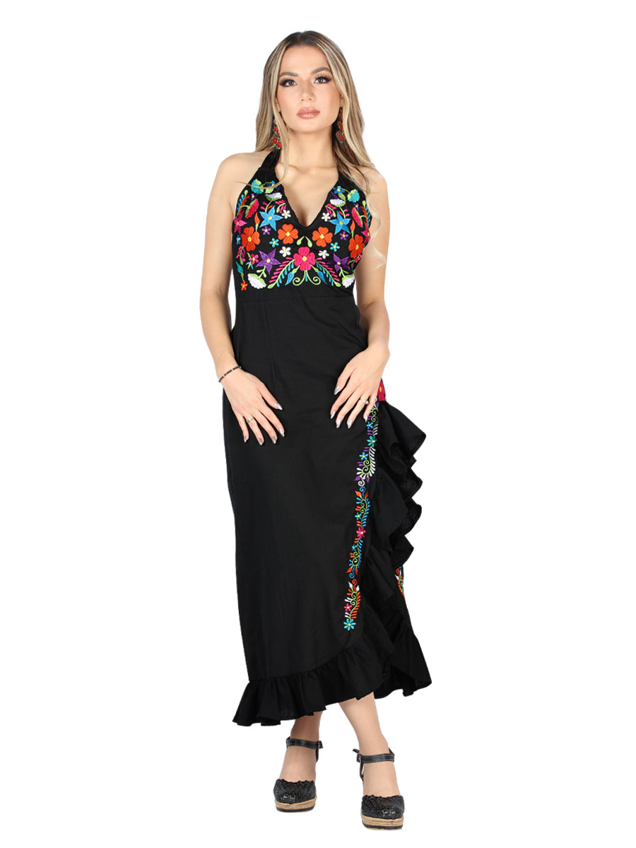 Vestido Bordado Artesanal 100% Algodón Negro
