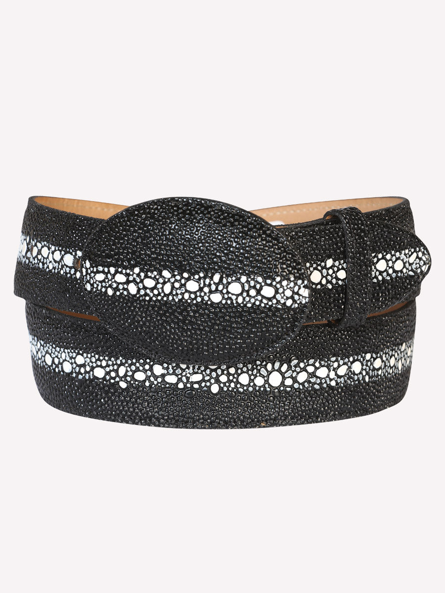 Men's Western Belt Stingray Print Leather Black P/C