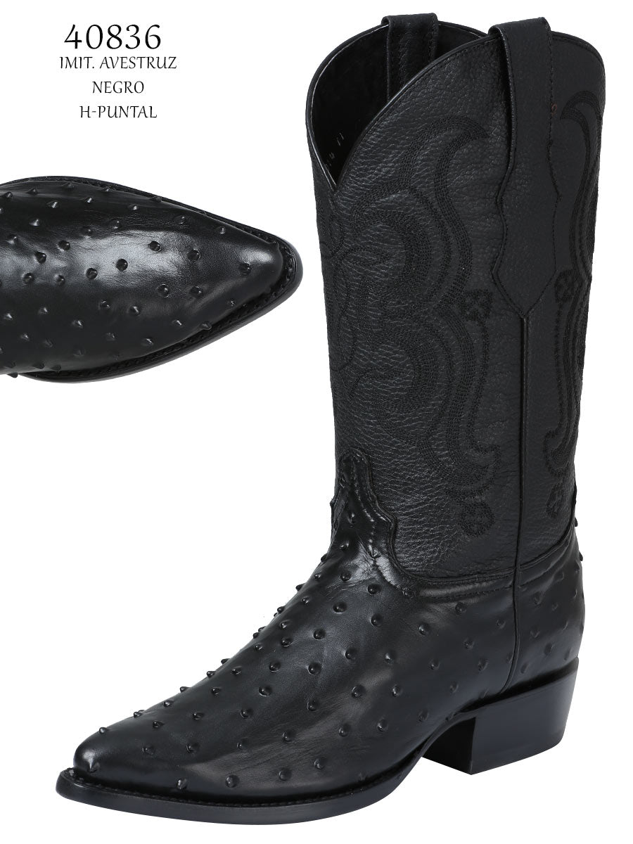 El Señor de los Cielos Men's Western Boots - Imitation Ostrich Leather - Black
