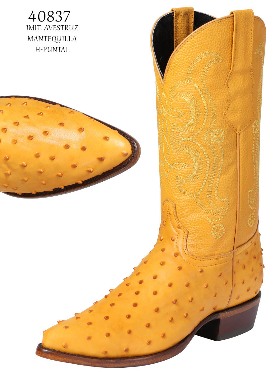 El Señor de los Cielos Men's Western Boot - Ostrich Print Leather - Butter