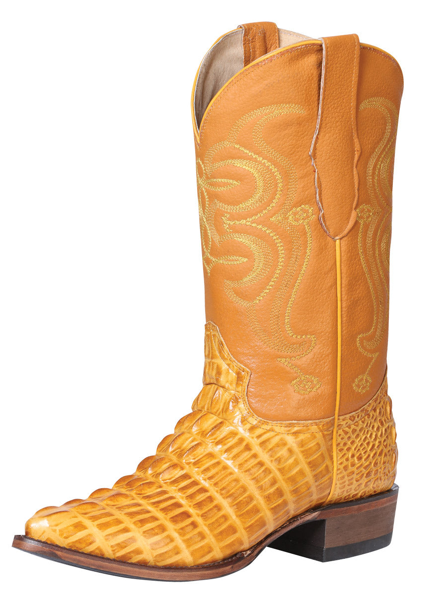 El Señor de los Cielos Men's Western Boot - Caiman Tail Print Leather - Butter