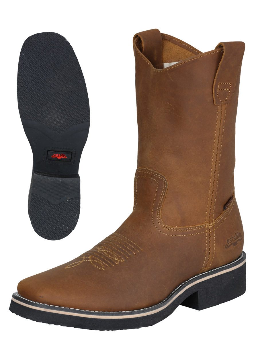 Establo Men's Rodeo Work Boot - Crazy Leather in Mango