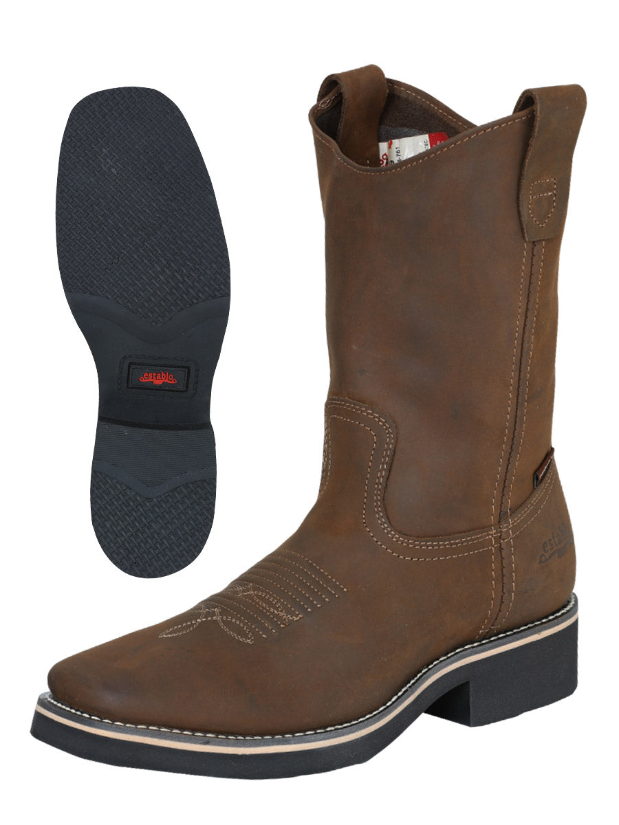 Establo Men's Rodeo Work Boot - Crazy Leather in Tan