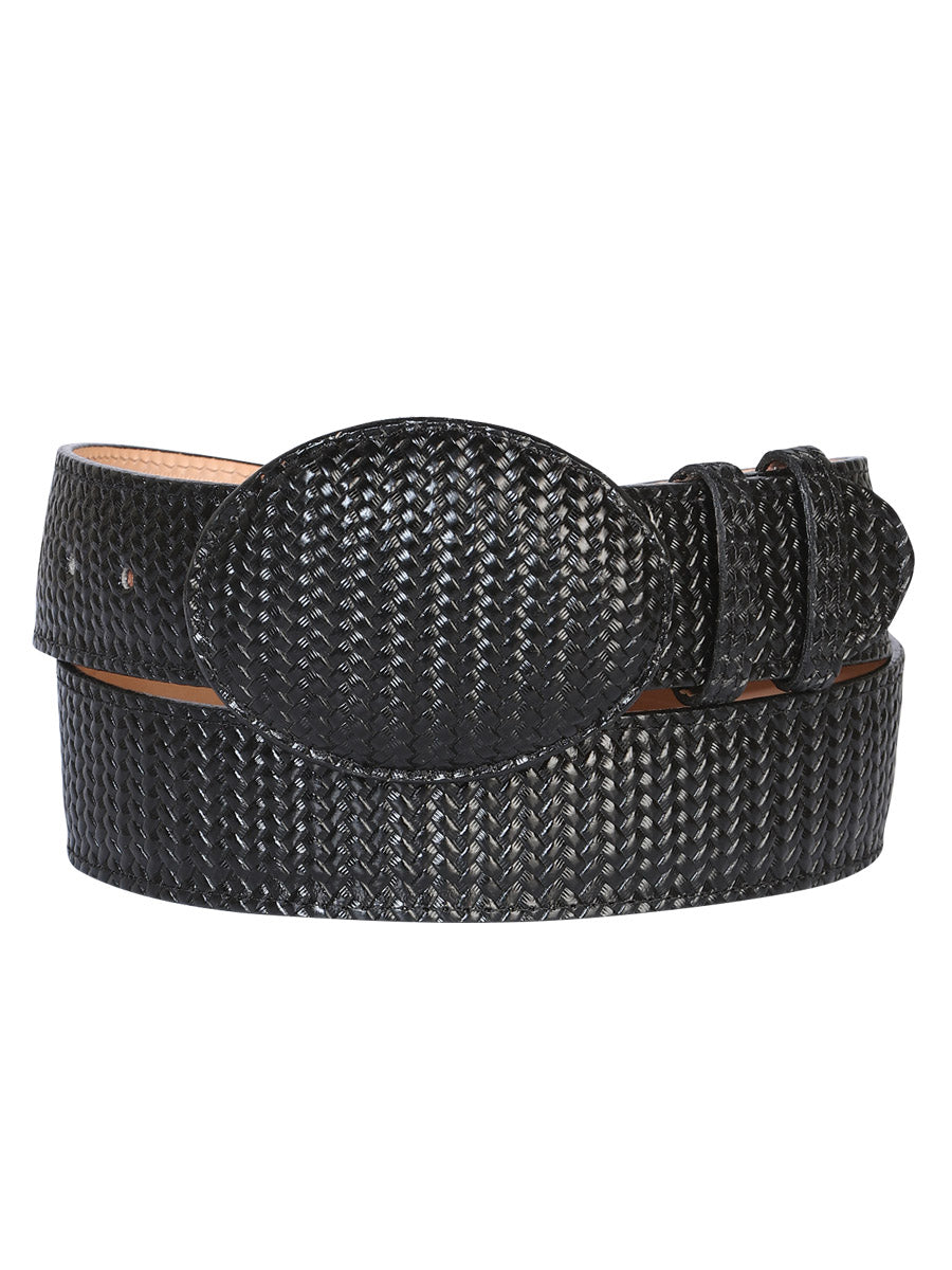El General Men’s Western Belt Black Woven Embossed Leather
