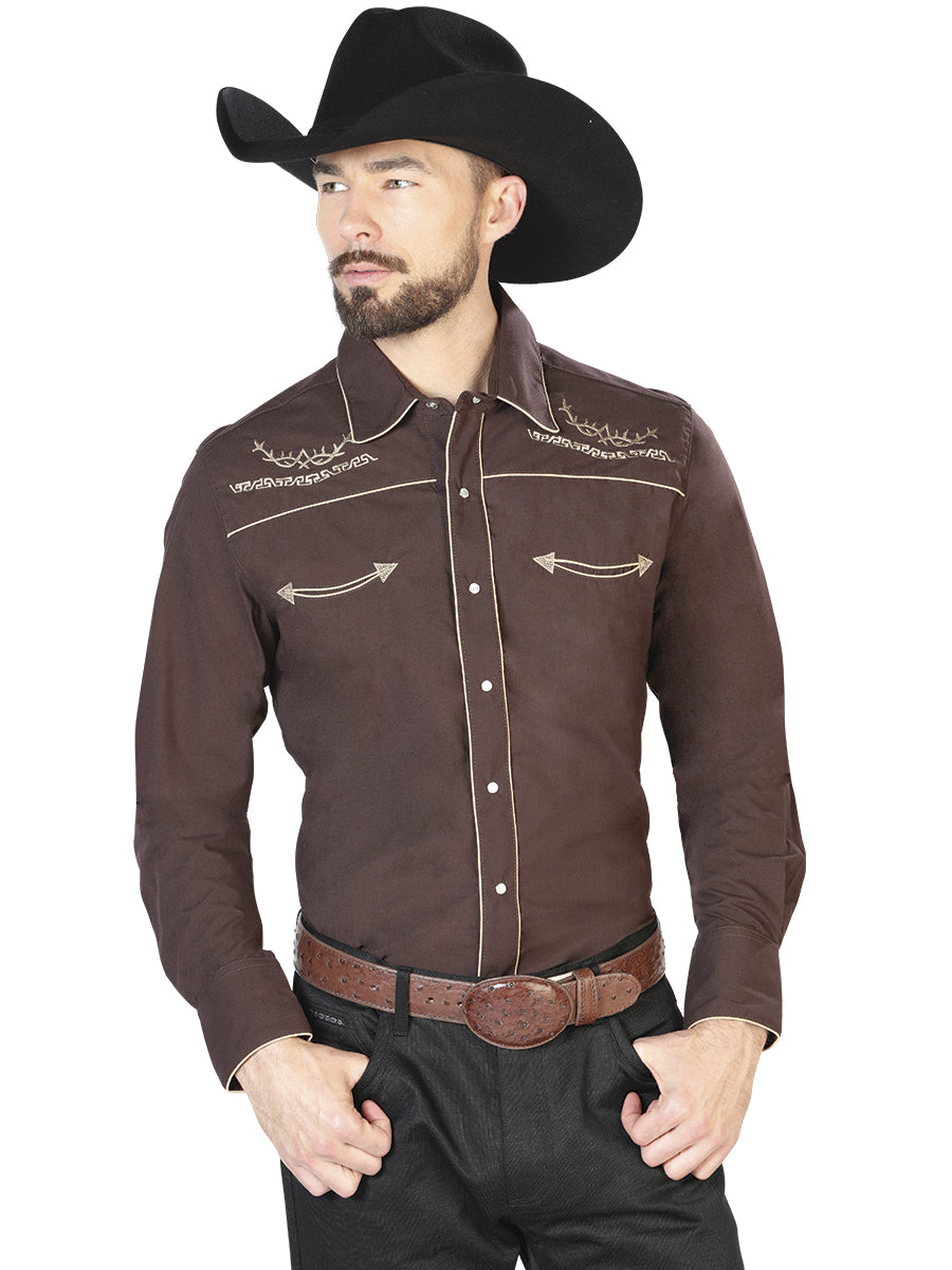 Camisa marrón de manga larga estilo western