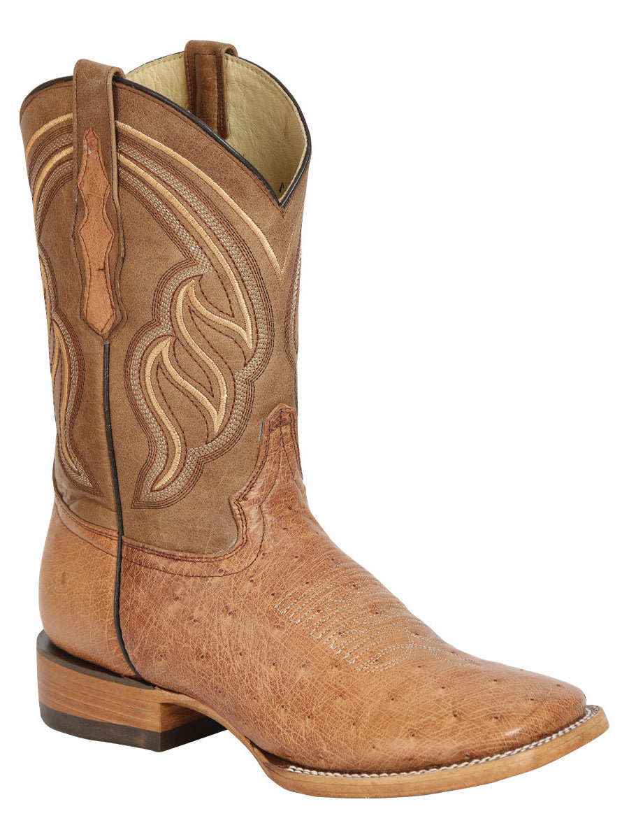 Botas vaqueras exóticas de vientre de avestruz para hombre de El General Brandy Bruciato