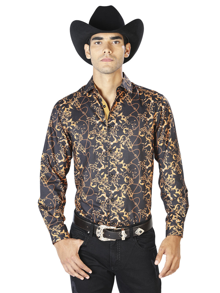 Black And Gold Casual Long Sleeve Shirt