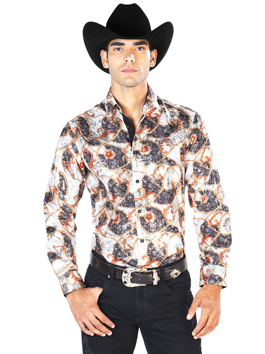 Off White And Gold Casual Long Sleeve Shirt