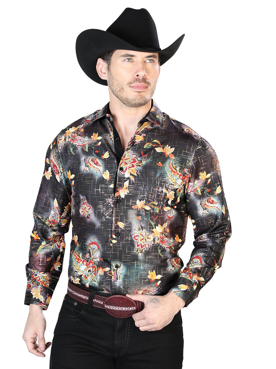 Black/Multicolor Casual Long Sleeve Shirt