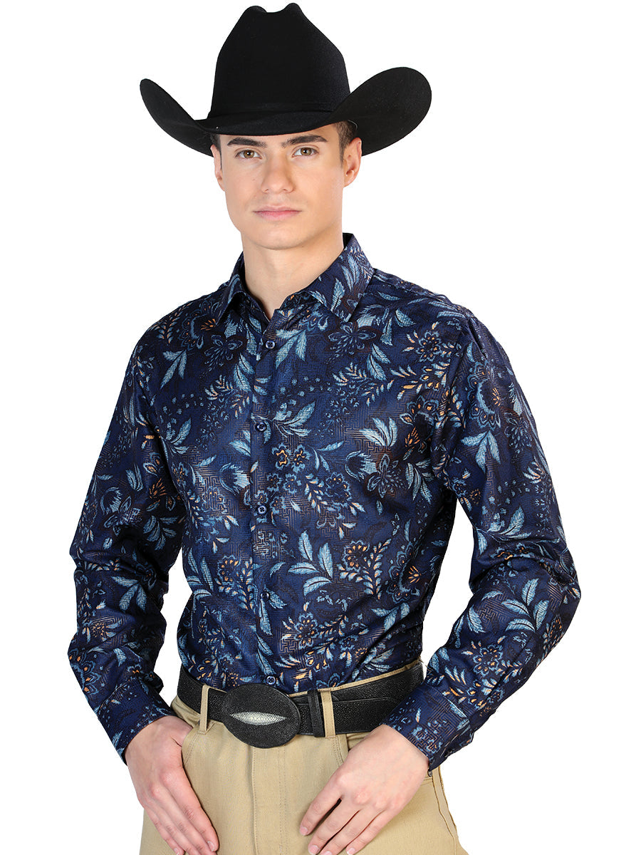 Camisa informal de manga larga azul marino