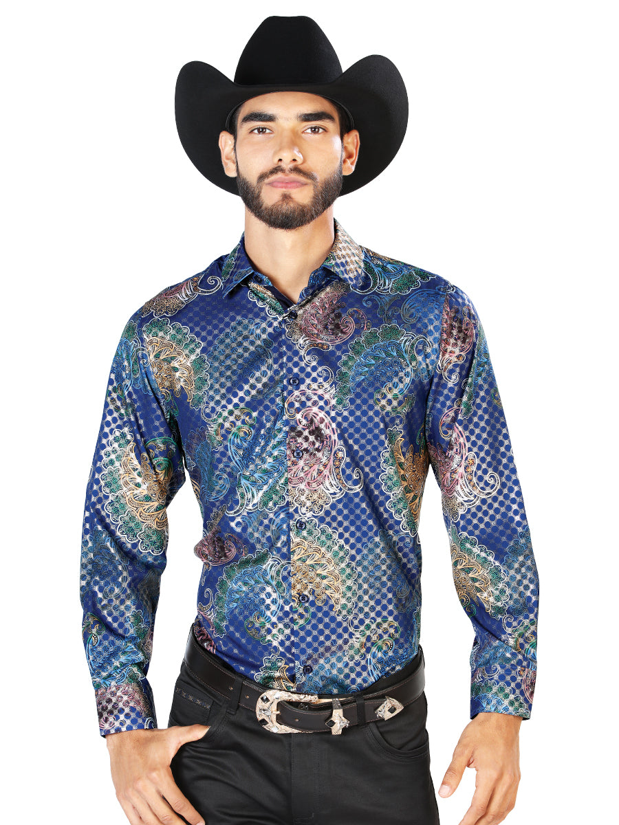 Blue Print Casual Long Sleeve Shirt