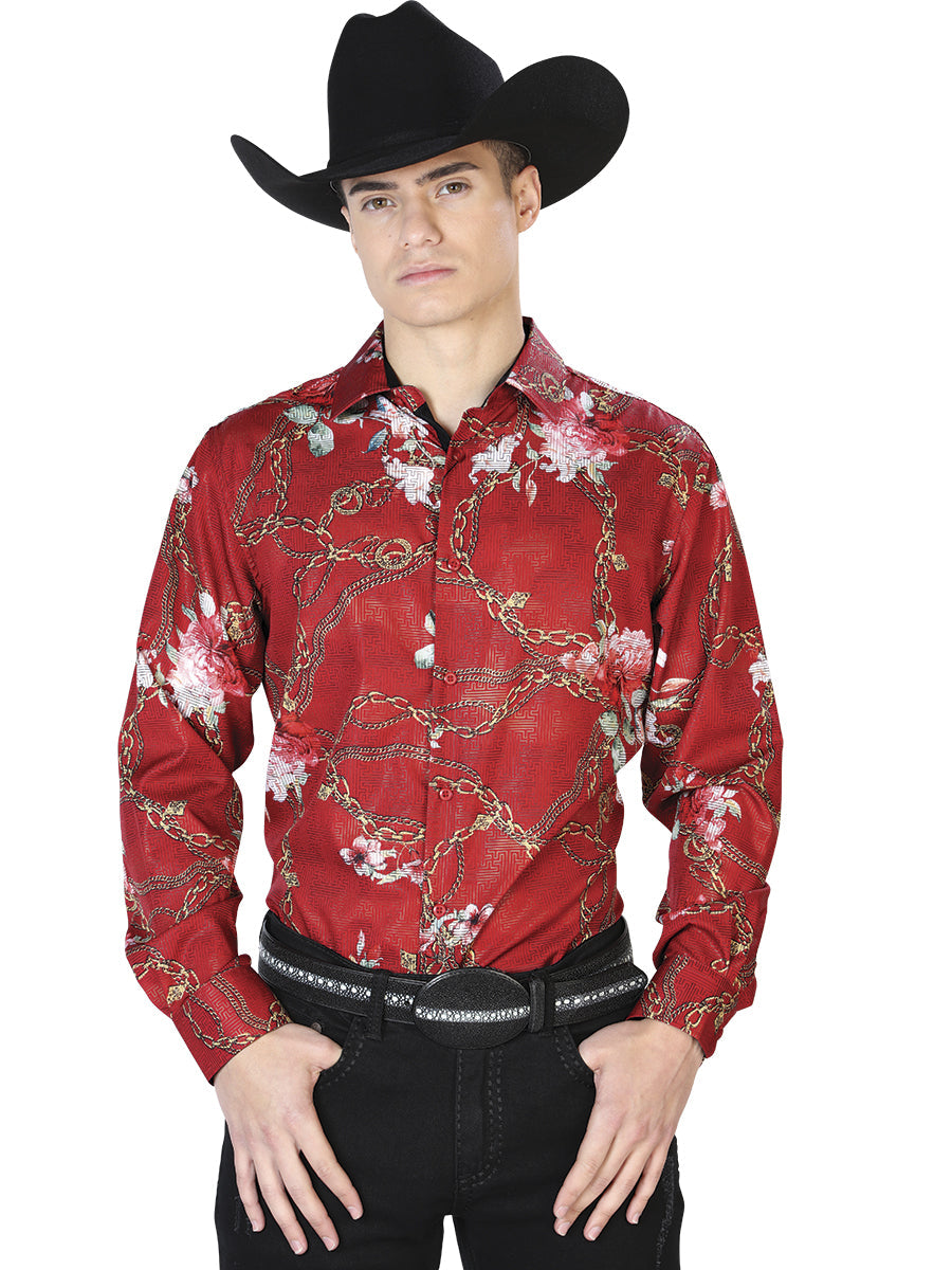 Camisa casual de manga larga color vino