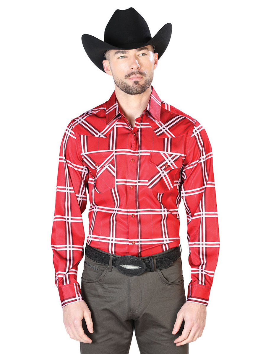 Camisa casual de manga larga roja con rayas