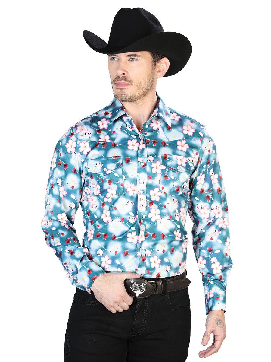 Camisa casual de manga larga con flores de agua