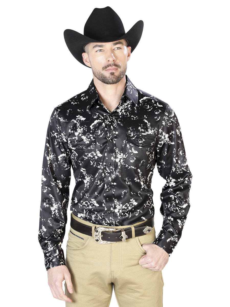 Camisa casual de manga larga negra y beige