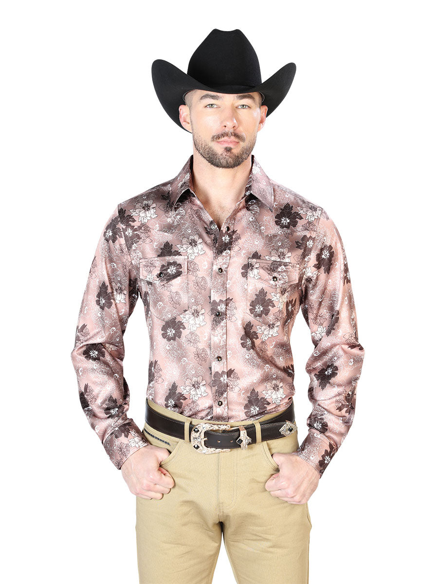 Camisa casual de manga larga marrón claro