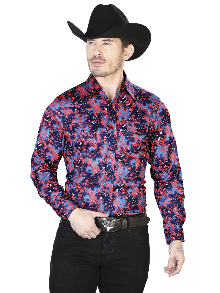 Blue And Red Casual Long Sleeve Shirt