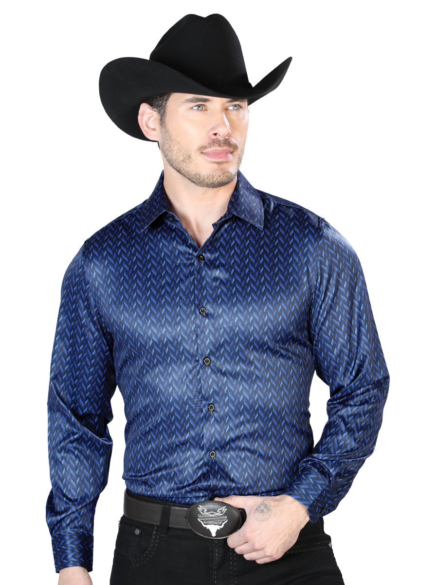Camisa casual azul de manga larga informal