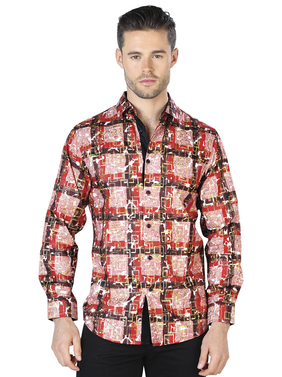 Red Gold Casual Long Sleeve Shirt