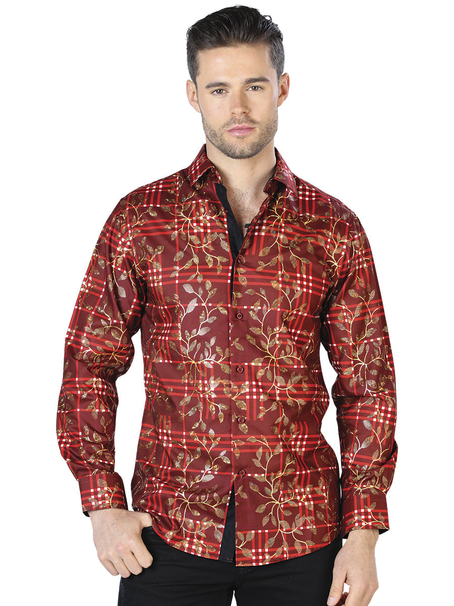 Camisa casual de manga larga en color rojo dorado