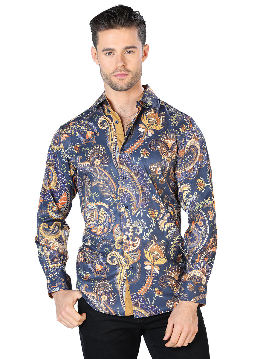 Camisa casual de manga larga negra, dorada y plateada