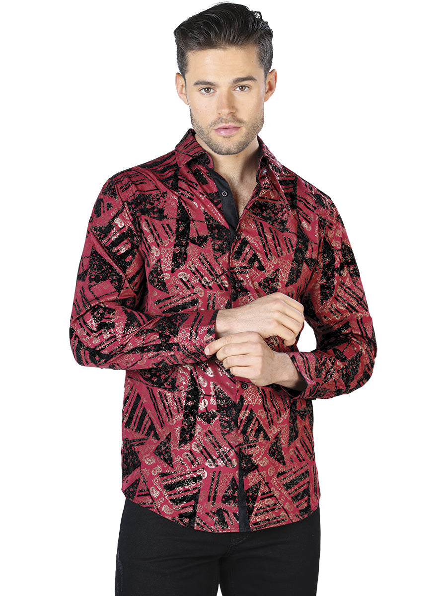 Camisa informal de manga larga con estampado de ladrillo negro