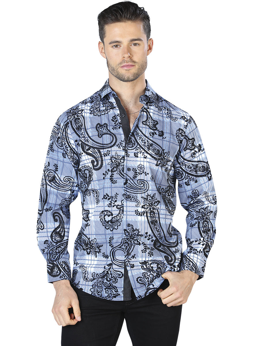 Camisa casual de manga larga azul y negra