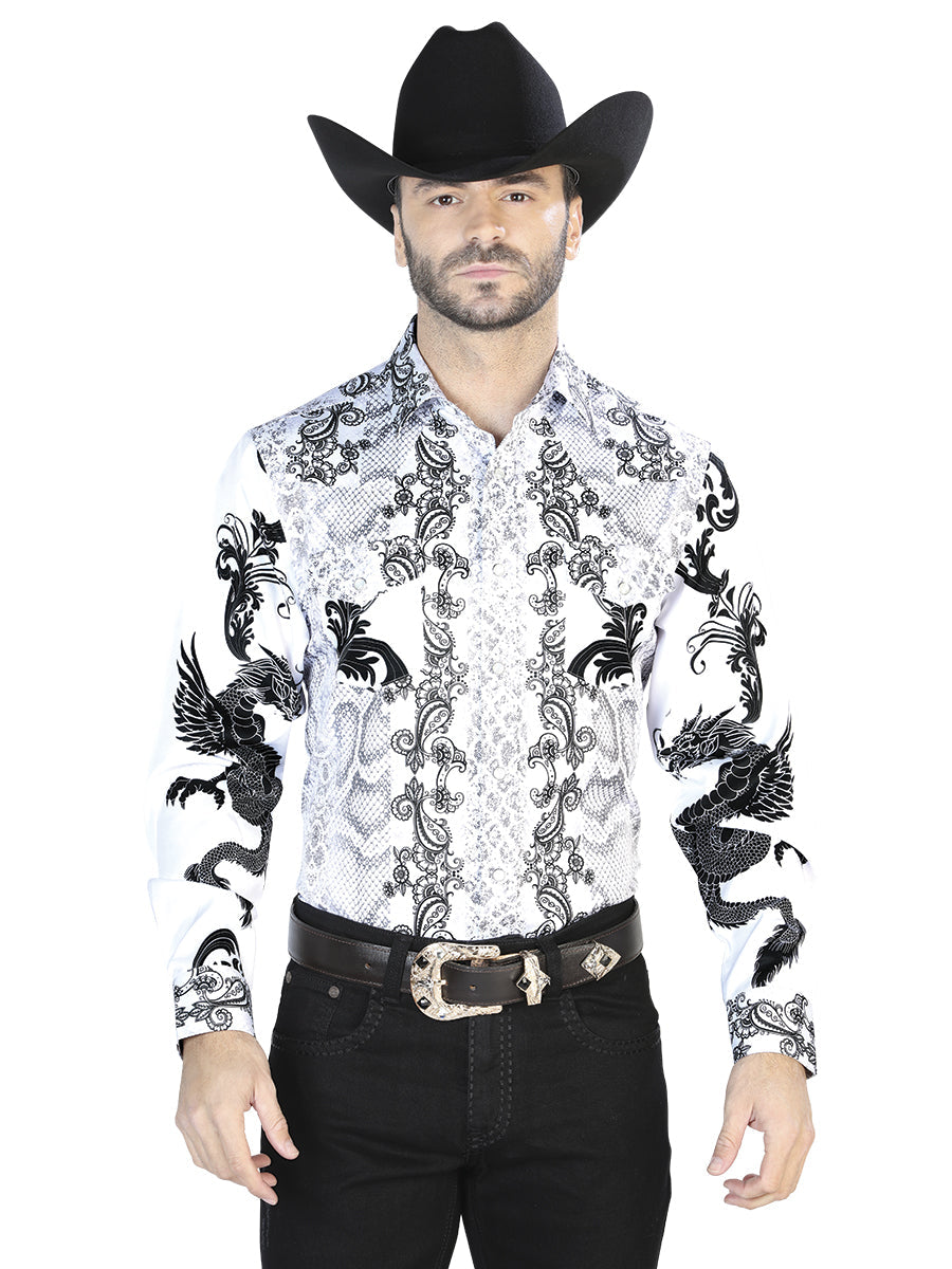 Camisa casual de manga larga blanca y negra