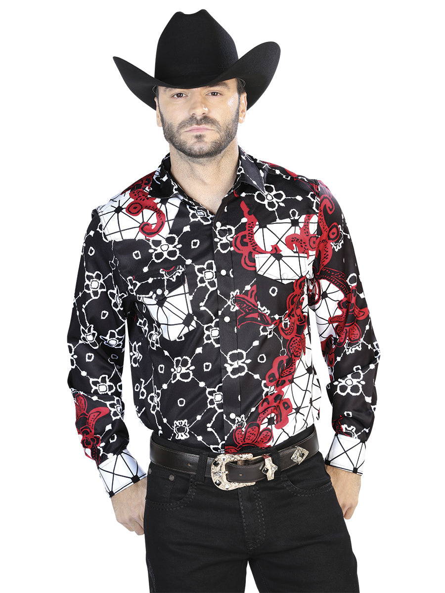Camisa casual de manga larga negra y roja