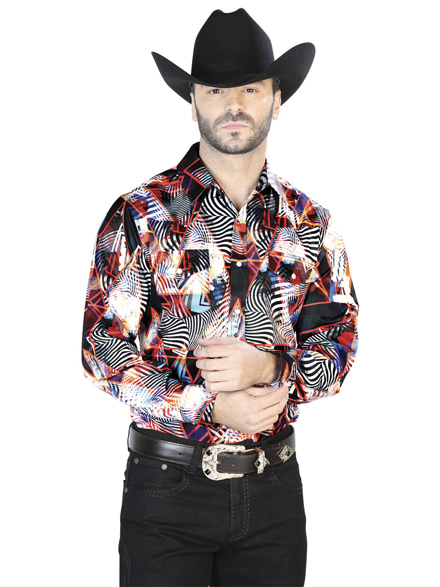 Camisa informal de manga larga burdeos/blanca