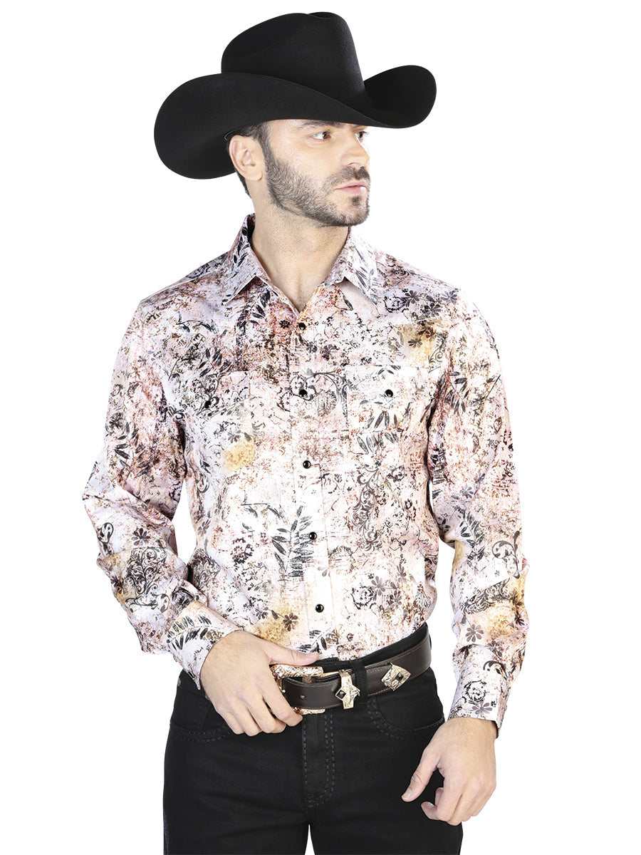 White And Brown Casual Long Sleeve Shirt