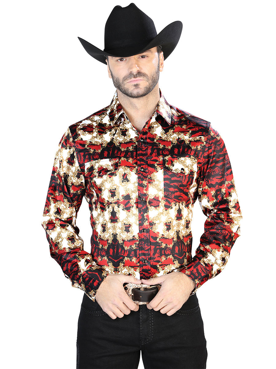 Burgundy And Gold Casual Long Sleeve Shirt
