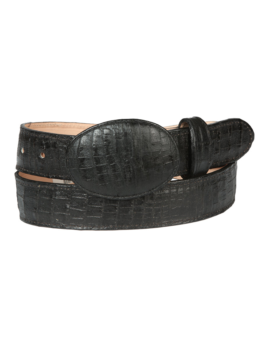 El General Men’s Cowboy Belt Imitation Caiman Belly Leather Black