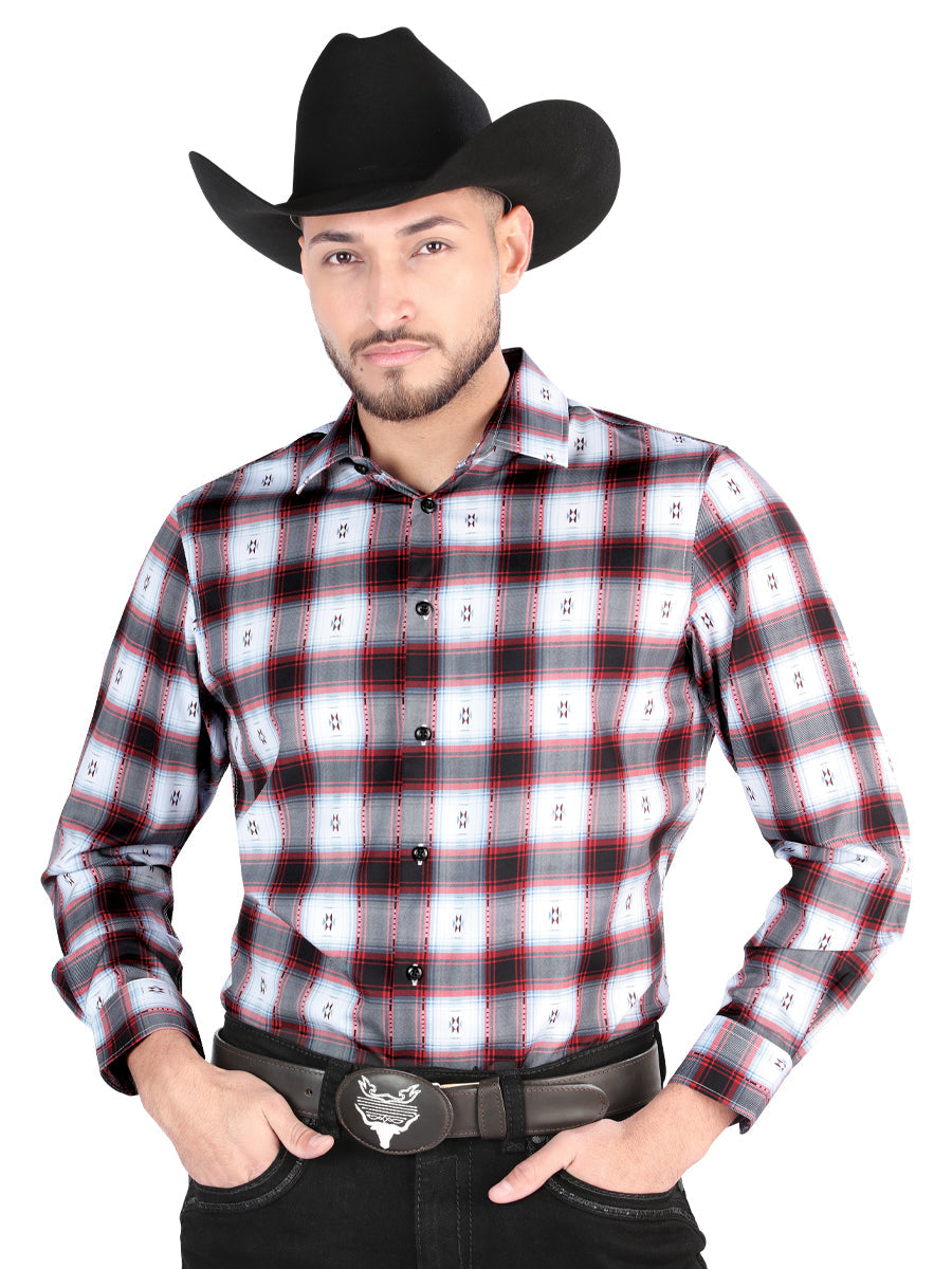 El General - Camisa casual de manga larga - Negro/Rojo