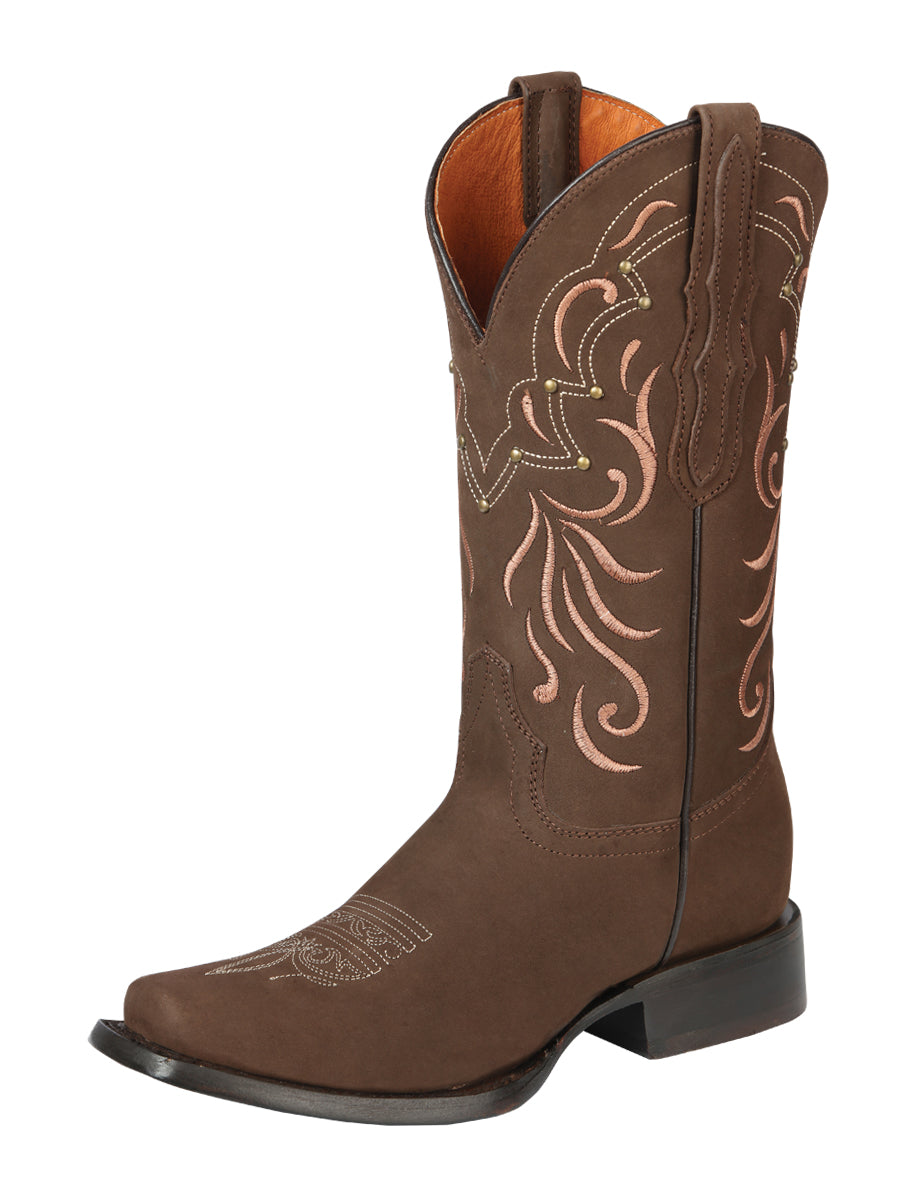 El General Women's Rodeo Boots Nubuck Leather Camel