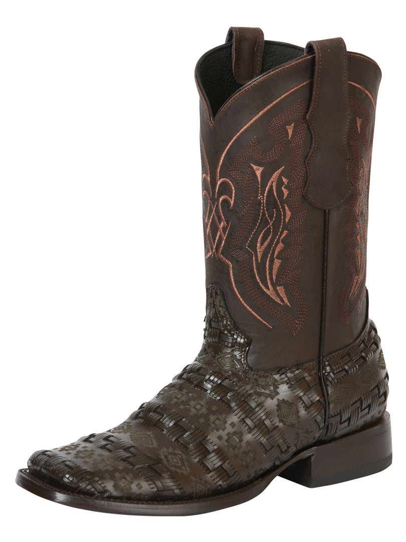 El General Men's Rodeo Boots Grecas Design Brown