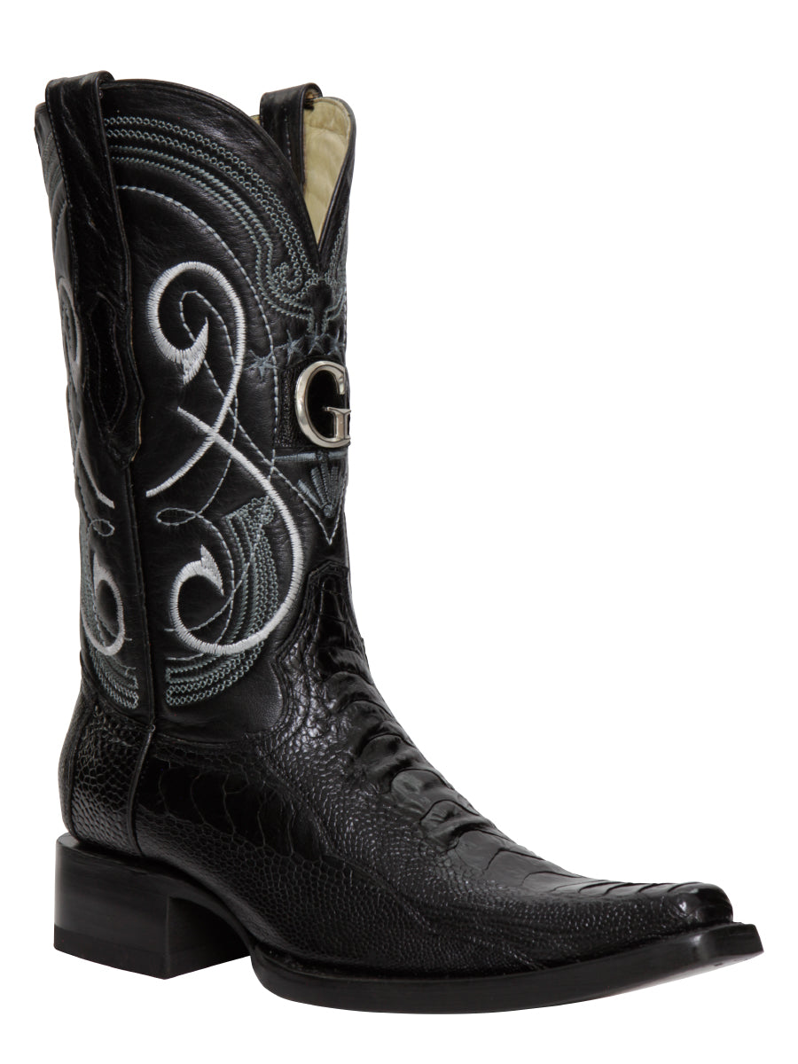 Botas vaqueras exóticas de pata de avestruz para hombre El General, color negro, modelo 45067