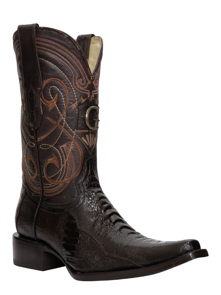 El General Men's Exotic Ostrich Leg Cowboy Boots Brown Mod. 45068