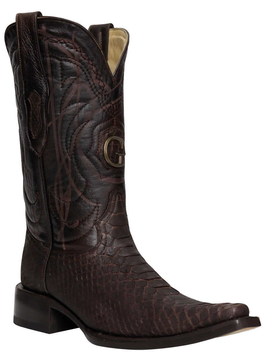 El General Men's Exotic Python Leather Cowboy Boots Brown